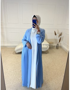 KIMONO PLISSÉ LONG FEMME BLEU