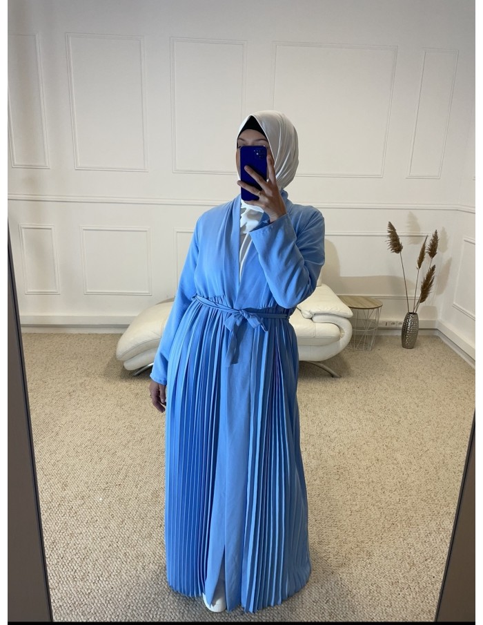 KIMONO PLISSÉ LONG FEMME BLEU - MASTOUR