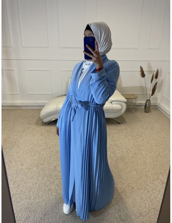 KIMONO PLISSÉ LONG FEMME BLEU - MASTOUR