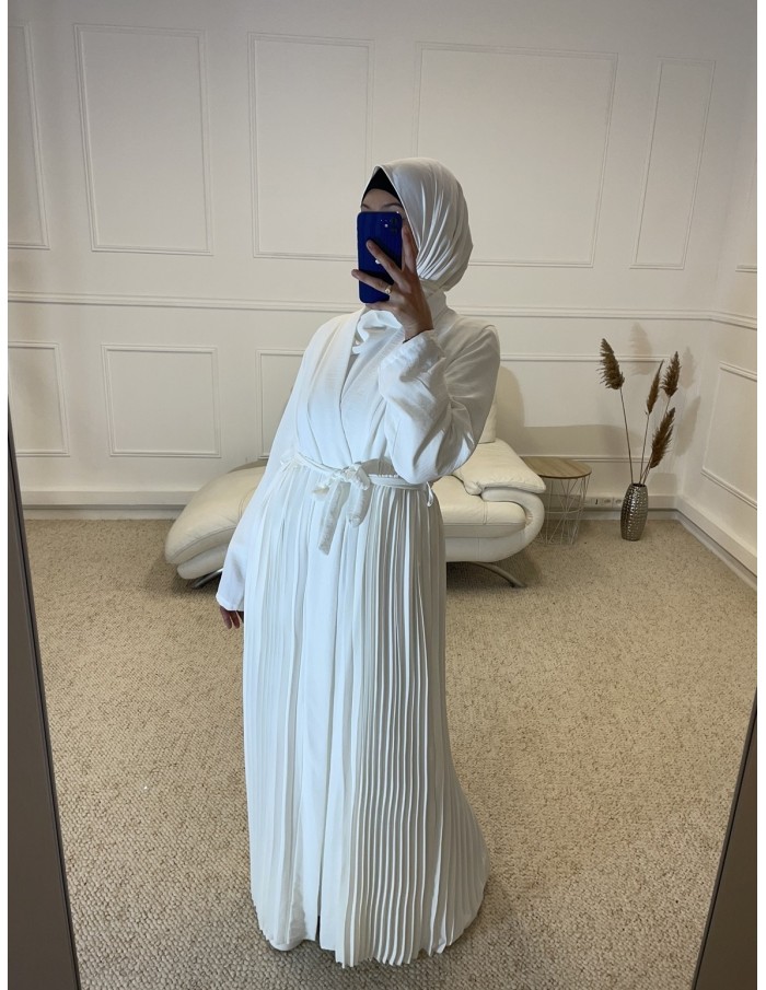 KIMONO PLISSÉ LONG FEMME BLANC - MASTOUR