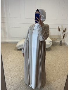 KIMONO PLISSÉ LONG FEMME BEIGE