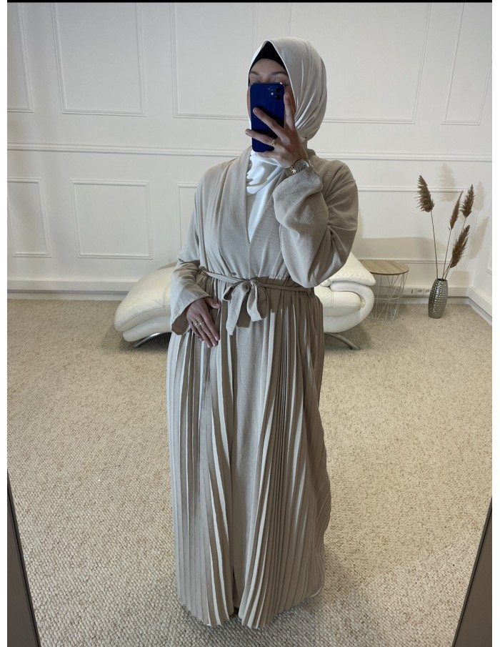 KIMONO PLISSÉ LONG FEMME BEIGE - MASTOUR