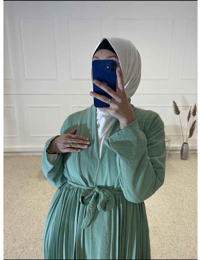 KIMONO PLISSÉ LONG FEMME VERT CLAIR - MASTOUR