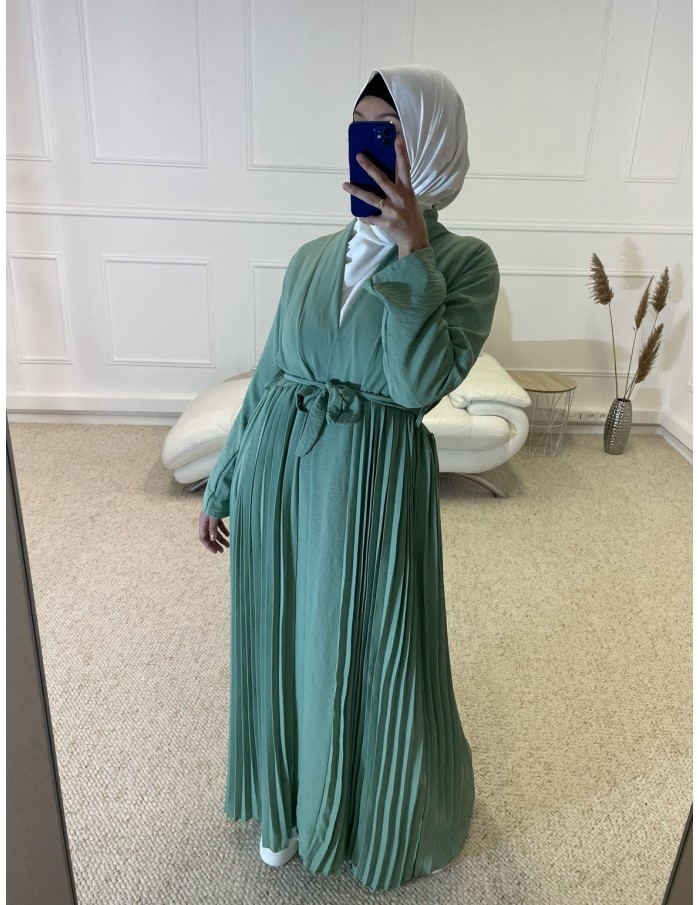 KIMONO PLISSÉ LONG FEMME VERT CLAIR - MASTOUR