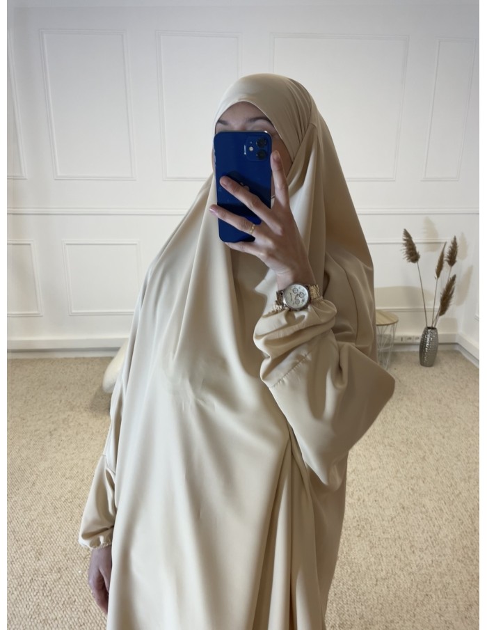 ENSEMBLE 2 PIÈCES JILBEB+PANTALON FEMME BEIGE - MASTOUR