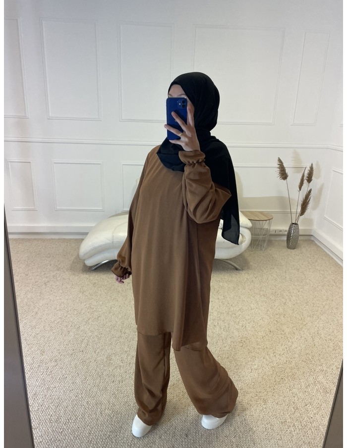 ENSEMBLE HAUT + PANTALON FLUIDE FEMME CAMEL - MASTOUR