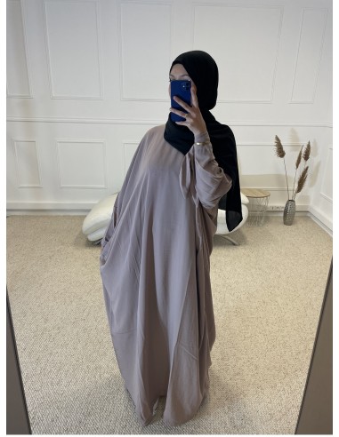 ABAYA FLUIDE AVEC NOEUD  FEMME TAUPE