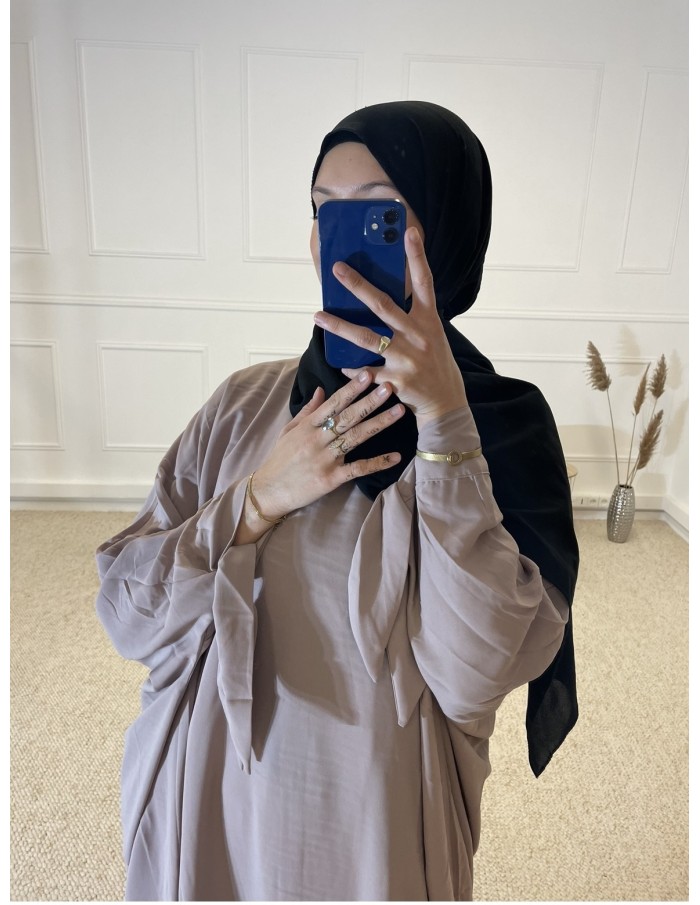 ABAYA FLUIDE AVEC NOEUD FEMME TAUPE - MASTOUR