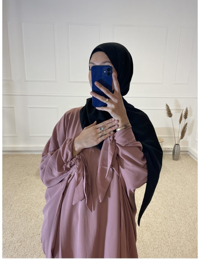 ABAYA FLUIDE AVEC NOEUD FEMME ROSE - MASTOUR