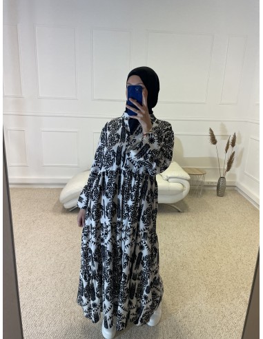 ABAYA IMPRIMÉ FLEURIE FEMME NOIR