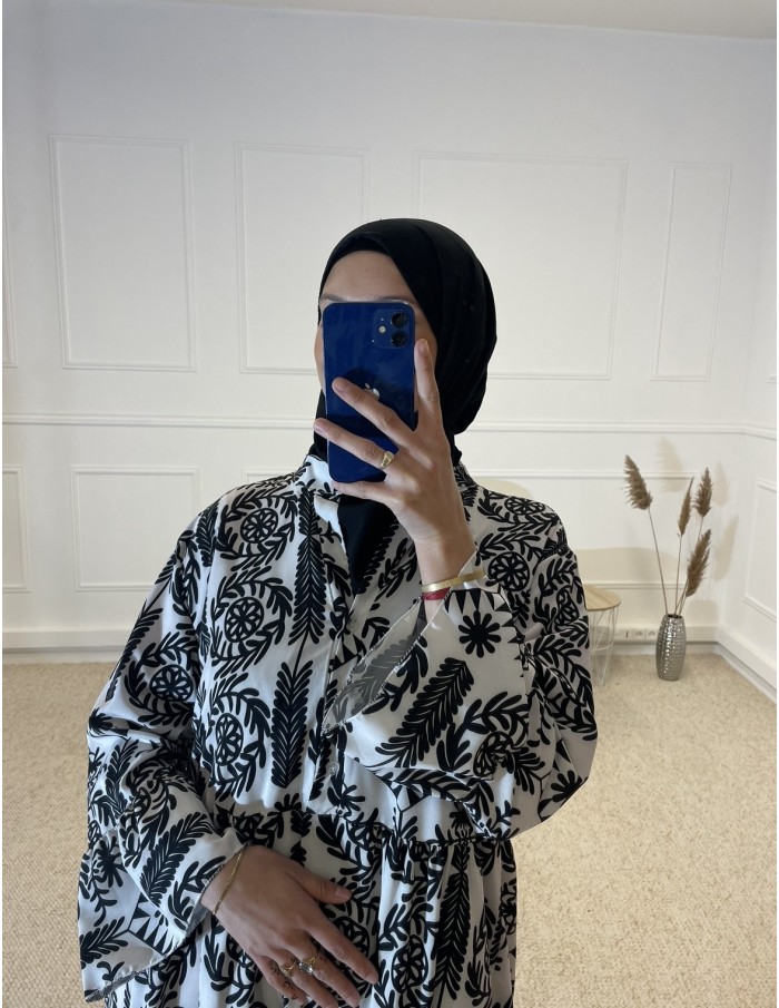 ABAYA IMPRIMÉ FLEURIE FEMME NOIR - MASTOUR