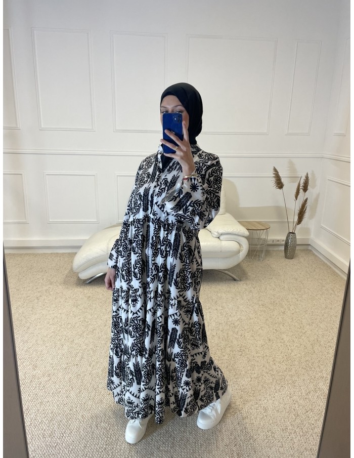 ABAYA IMPRIMÉ FLEURIE FEMME NOIR - MASTOUR
