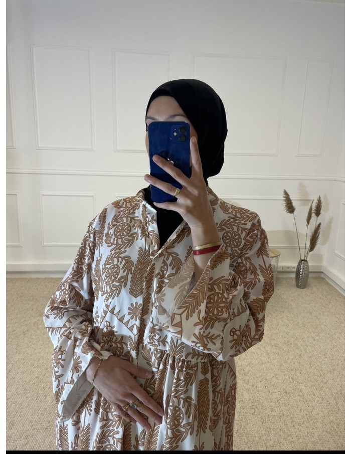 ABAYA IMPRIMÉ FLEURIE FEMME CAMEL - MASTOUR