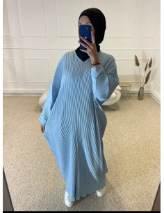 ABAYA PLISSÉ AMPLE FEMME BLEU