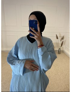 ABAYA PLISSÉ AMPLE FEMME BLEU 2