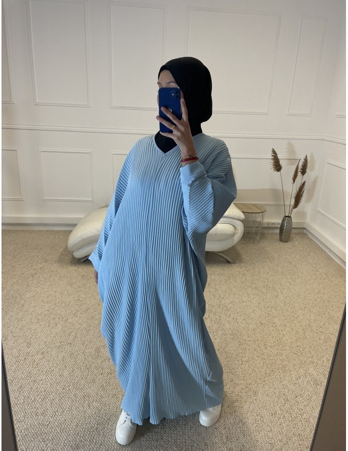 ABAYA PLISSÉ AMPLE FEMME BLEU - MASTOUR