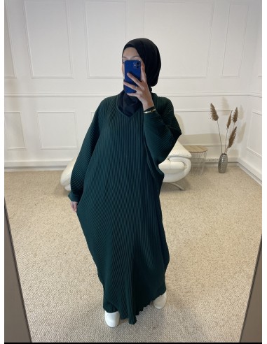 ABAYA PLISSÉ AMPLE FEMME VERT FONCÉ