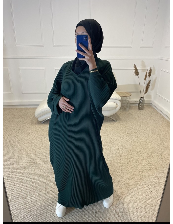 ABAYA PLISSÉ AMPLE FEMME VERT FONCÉ - MASTOUR