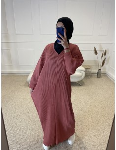 ABAYA PLISSÉ AMPLE FEMME ROSE