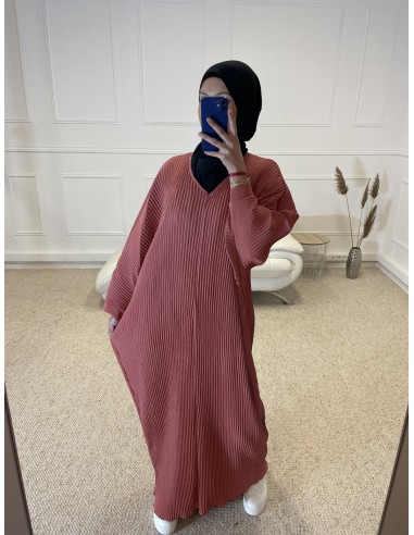 ABAYA PLISSÉ AMPLE FEMME ROSE
