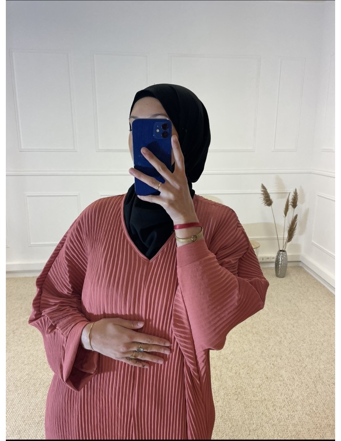 ABAYA PLISSÉ AMPLE FEMME ROSE - MASTOUR