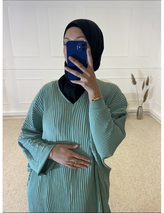 ABAYA PLISSÉ AMPLE FEMME VERT CLAIR - MASTOUR