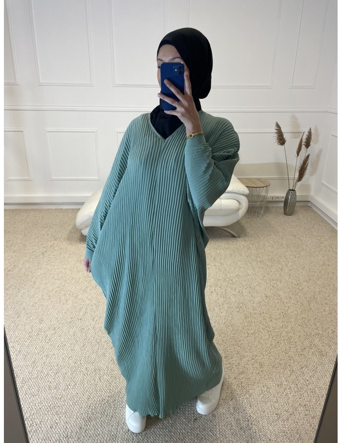 ABAYA PLISSÉ AMPLE FEMME VERT CLAIR - MASTOUR