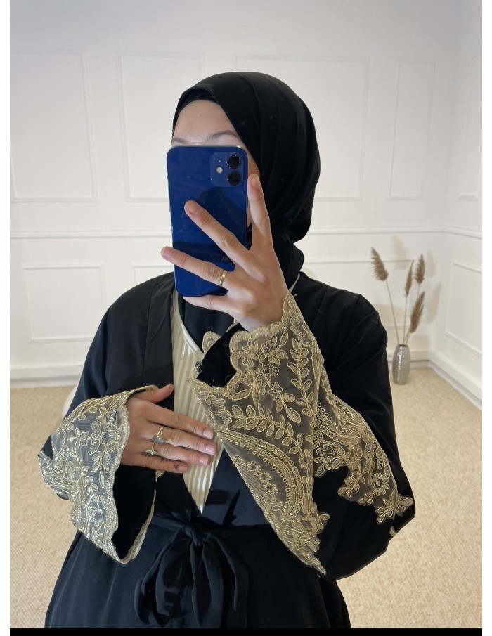KIMONO FLUIDE AVEC BRODERIE FEMME NOIR - MASTOUR