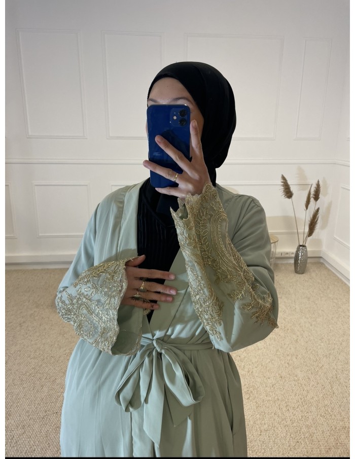 KIMONO FLUIDE AVEC BRODERIE FEMME VERT CLAIR - MASTOUR