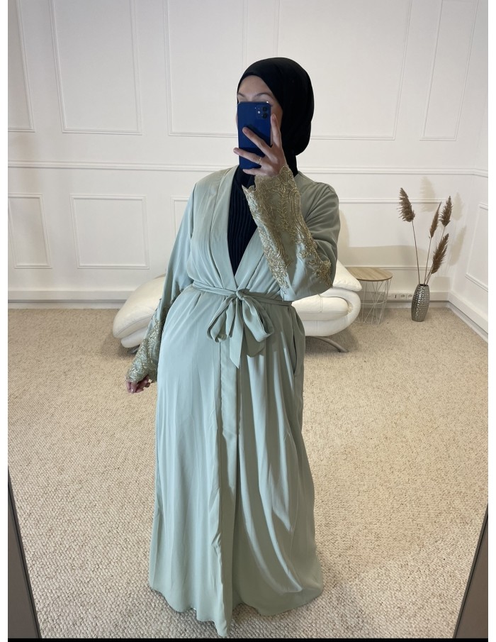KIMONO FLUIDE AVEC BRODERIE FEMME VERT CLAIR - MASTOUR