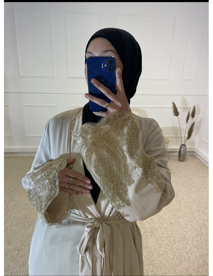 KIMONO FLUIDE AVEC BRODERIE FEMME BEIGE - MASTOUR