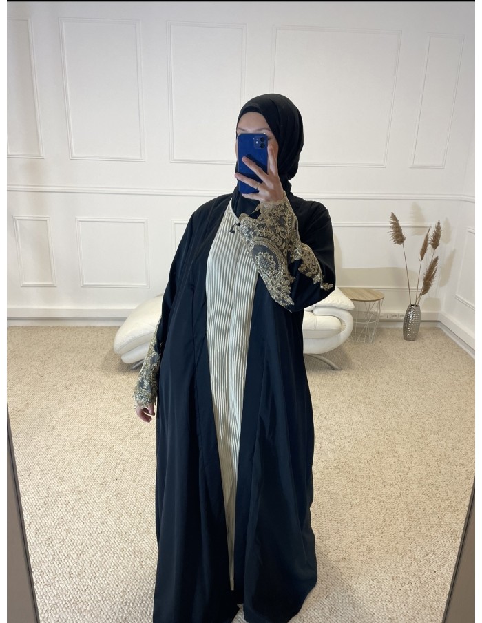 KIMONO FLUIDE AVEC BRODERIE FEMME NOIR - MASTOUR
