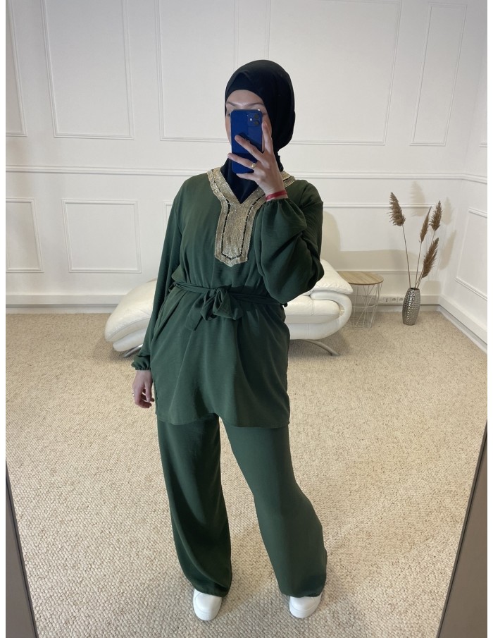 ENSEMBLE 2 PIÈCES FLUIDE MASTOUR VERT FONCÉ FEMME - MASTOUR