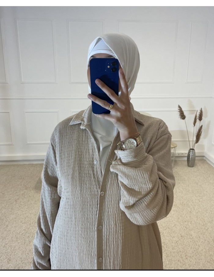 CHEMISIER ROBE LONGUE FEMME BEIGE - MASTOUR