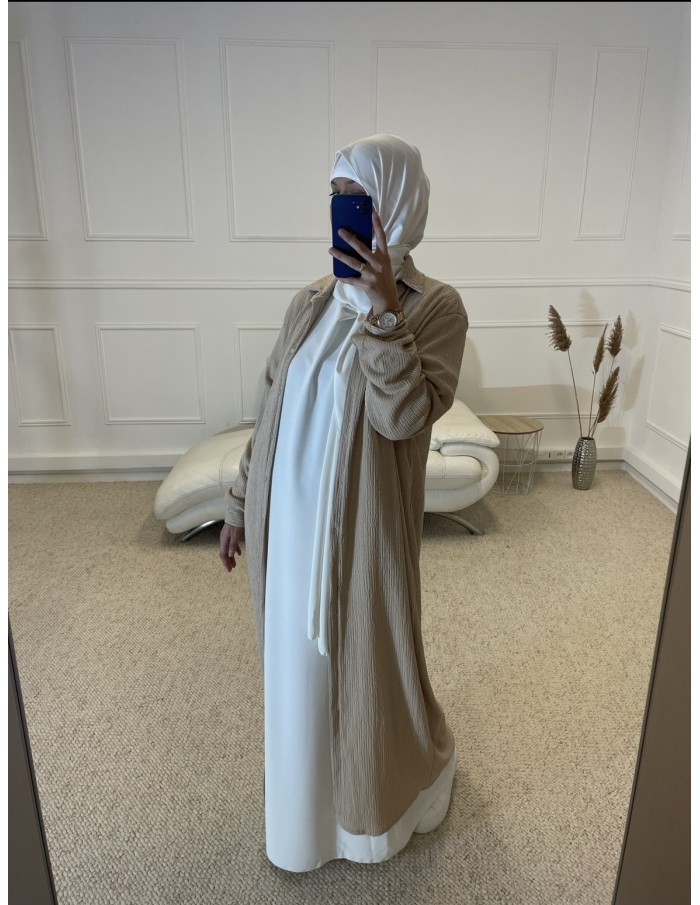 CHEMISIER ROBE LONGUE FEMME BEIGE - MASTOUR