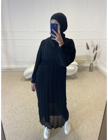 ROBE FLUIDE PLISSÉ LONGUE FEMME NOIR