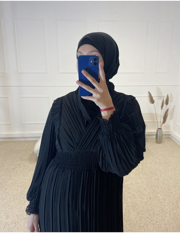 ROBE FLUIDE PLISSÉ LONGUE FEMME NOIR - MASTOUR