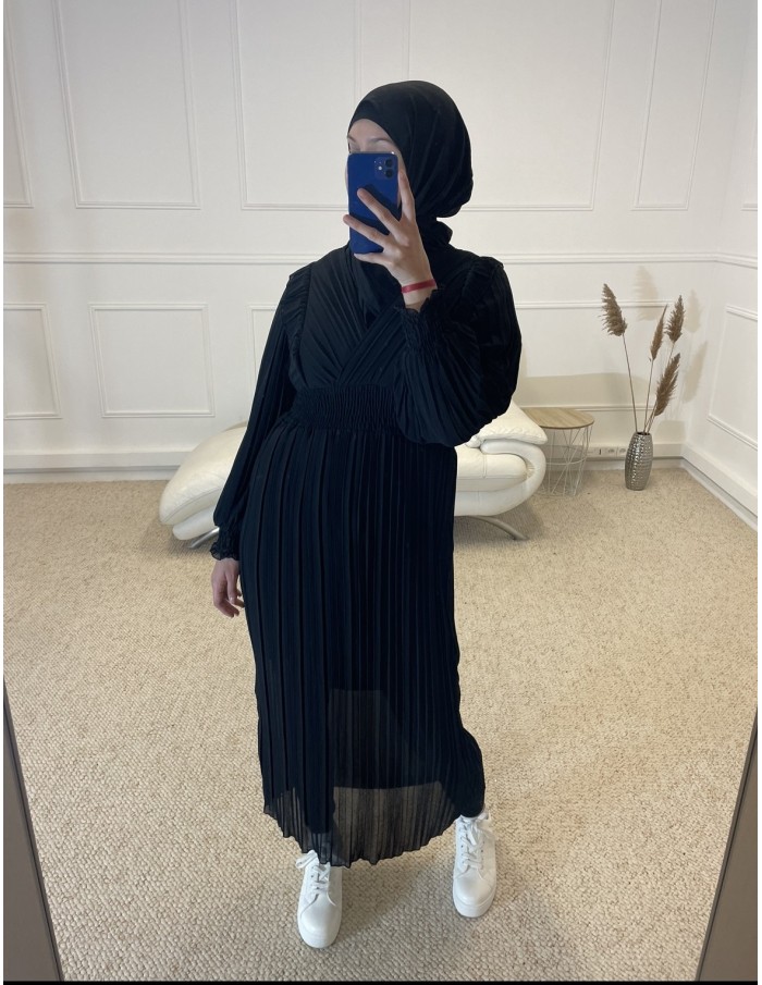 ROBE FLUIDE PLISSÉ LONGUE FEMME NOIR - MASTOUR