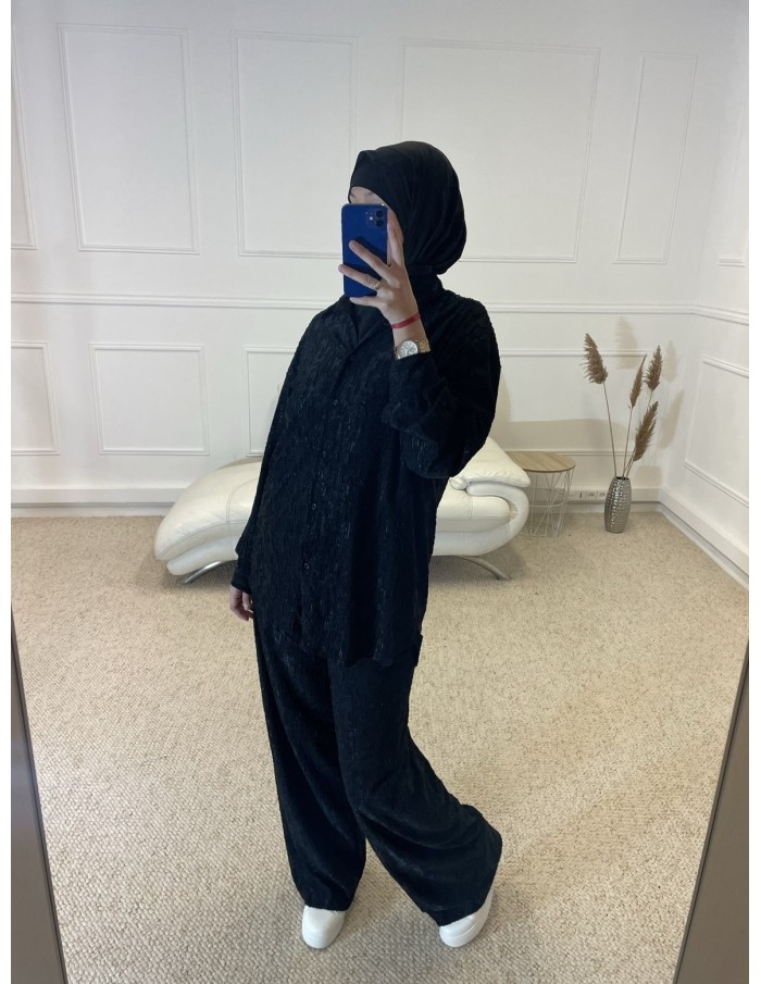 ENSEMBLE CHEMISE + PANTALON FEMME NOIR - MASTOUR