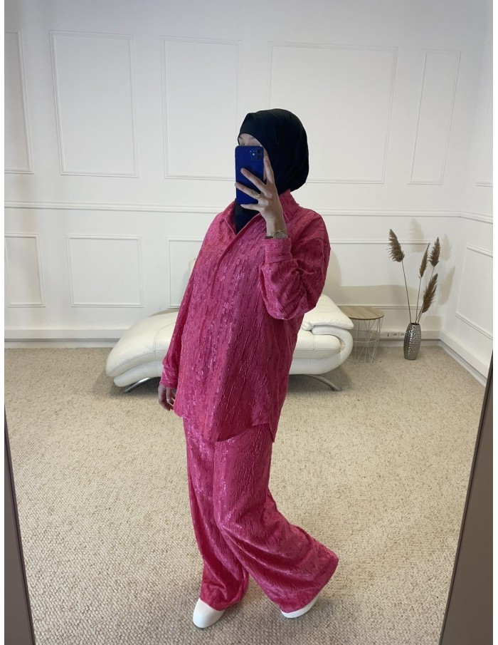 ENSEMBLE CHEMISE + PANTALON FEMME ROSE FUSHIA - MASTOUR