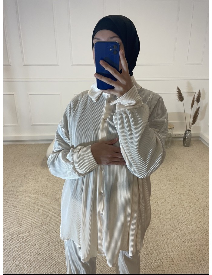 ENSEMBLE 2 PIÈCES EN SATIN PLISSÉ FEMME BLANC - MASTOUR