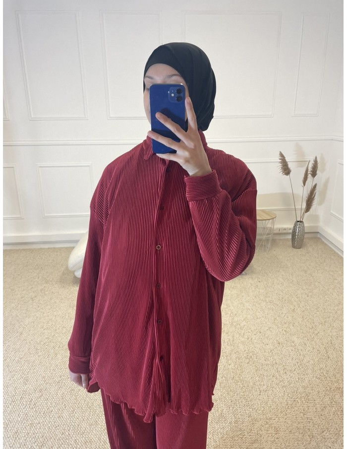 ENSEMBLE 2 PIÈCES EN SATIN PLISSÉ FEMME ROUGE - MASTOUR