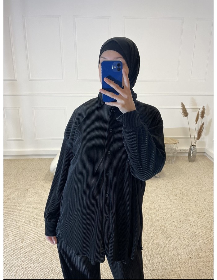 ENSEMBLE 2 PIÈCES EN SATIN PLISSÉ FEMME NOIR - MASTOUR