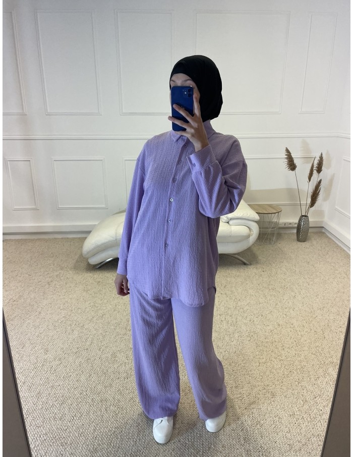 ENSEMBLE 2 PIÈCES CHEMISIER + PANTALON FLUIDE FEMME VIOLET - MASTOUR