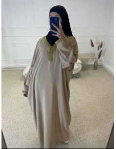 ABAYA BRODER DORÉ FEMME BEIGE