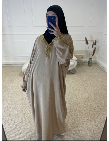 ABAYA BRODER DORÉ FEMME BEIGE