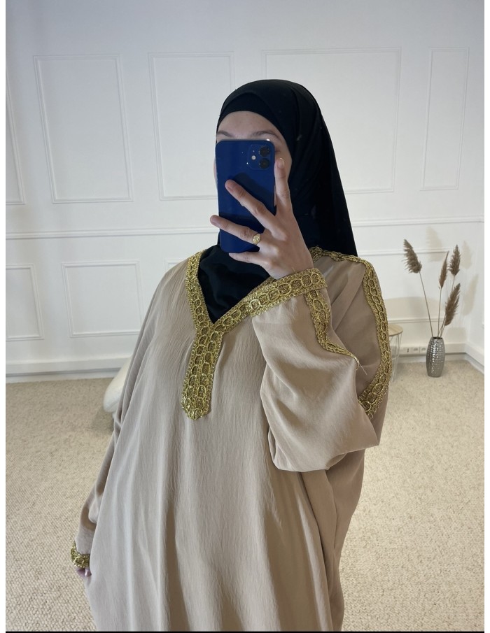 ABAYA BRODER DORÉ FEMME BEIGE - MASTOUR