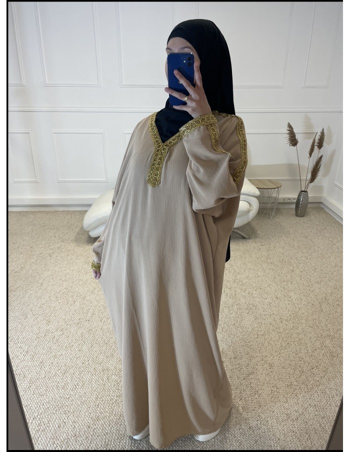 ABAYA BRODER DORÉ FEMME BEIGE - MASTOUR