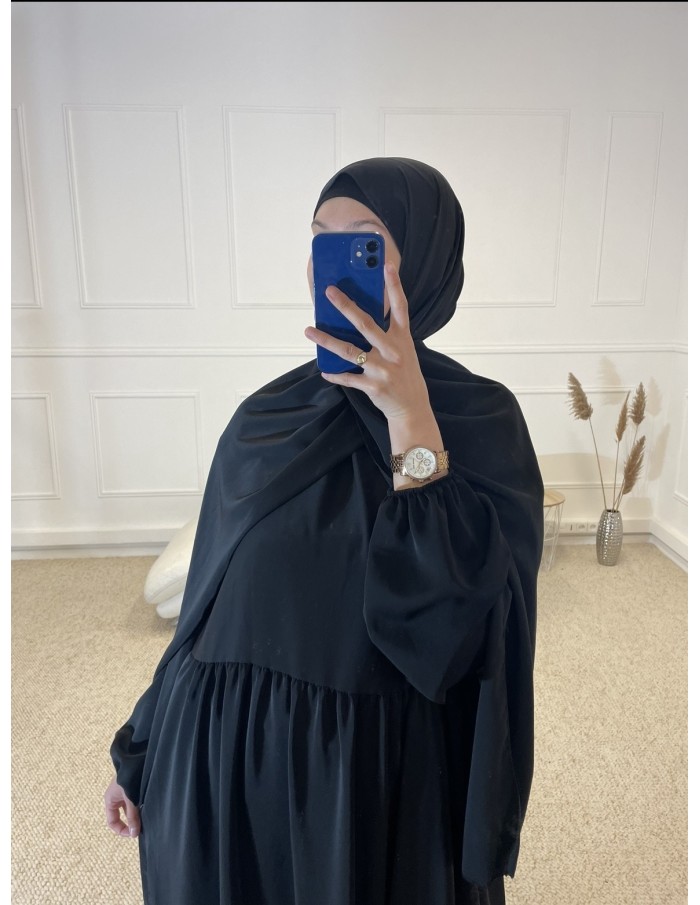 ABAYA PLISSÉ AVEC VOILE INTÉGRÉ FEMME NOIR - MASTOUR