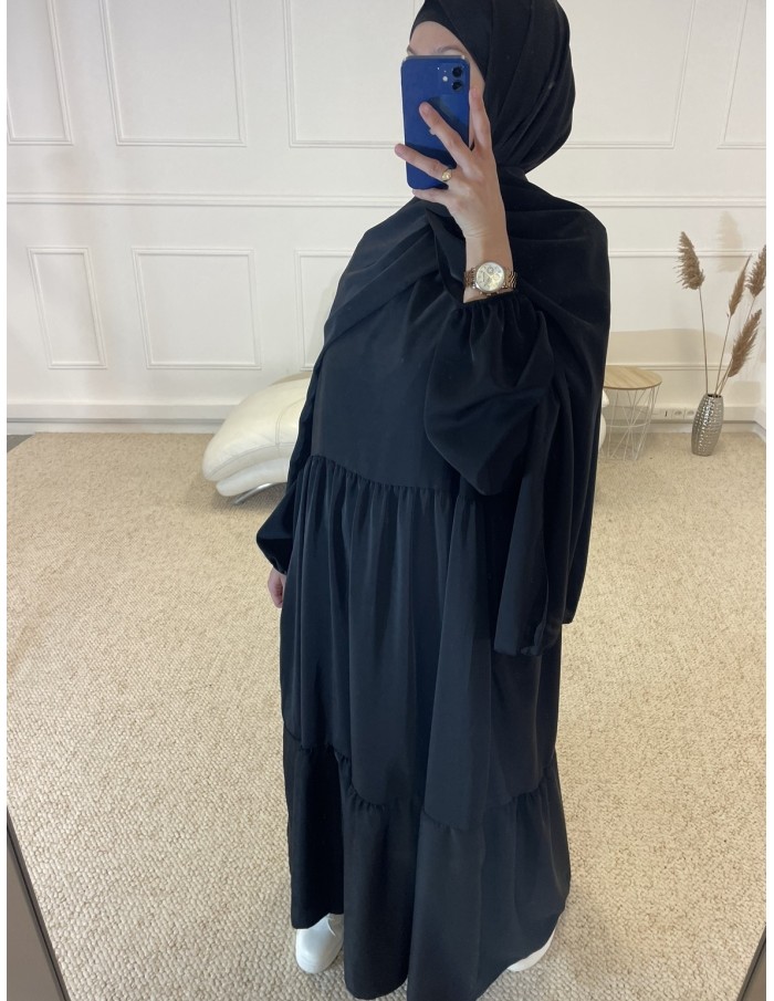 ABAYA PLISSÉ AVEC VOILE INTÉGRÉ FEMME NOIR - MASTOUR